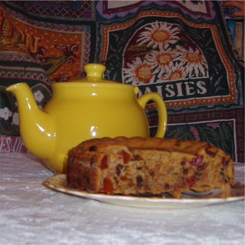 [Picture of a cake and a teapot]